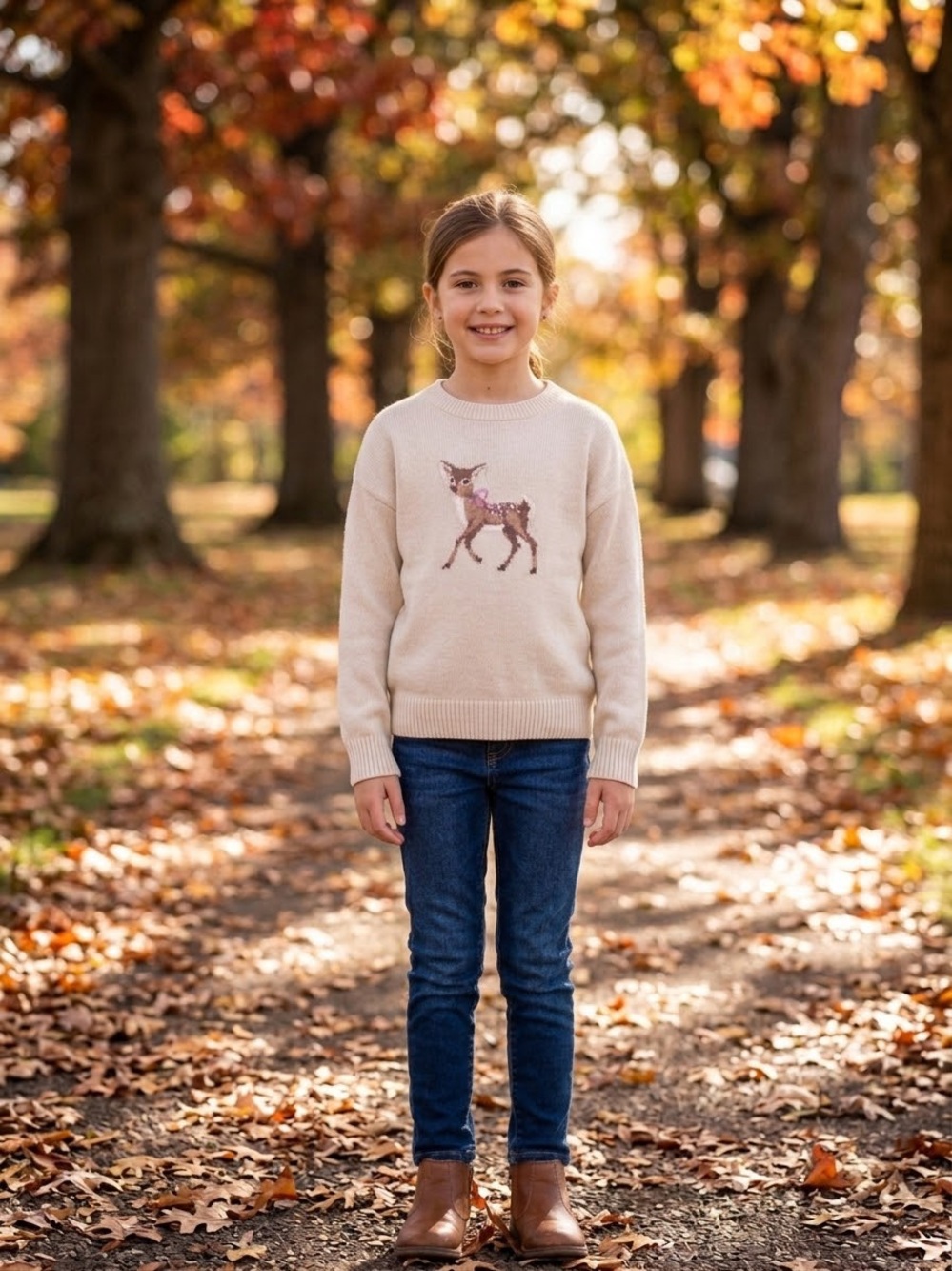 abercrombie kids Cream Deer Knit Sweater for Girls